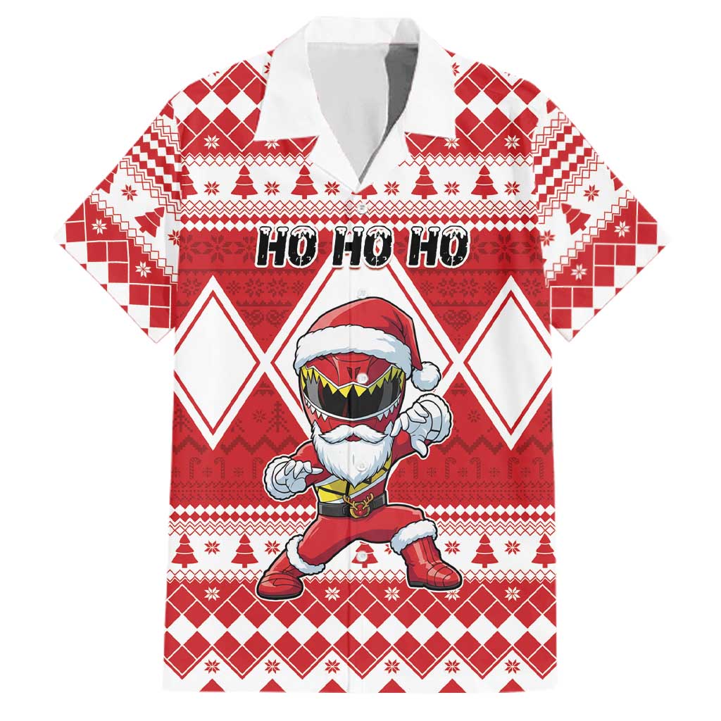 Personalized Power Red Ranger Santa Claus Family Matching Puletasi and Hawaiian Shirt Funny Christmas - Wonder Print Shop