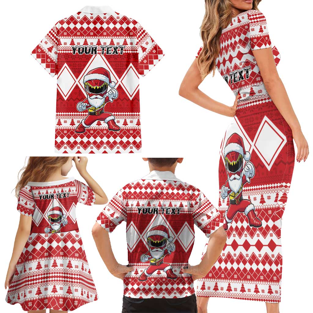 Personalized Power Red Ranger Santa Claus Family Matching Short Sleeve Bodycon Dress and Hawaiian Shirt Funny Christmas - Wonder Print Shop