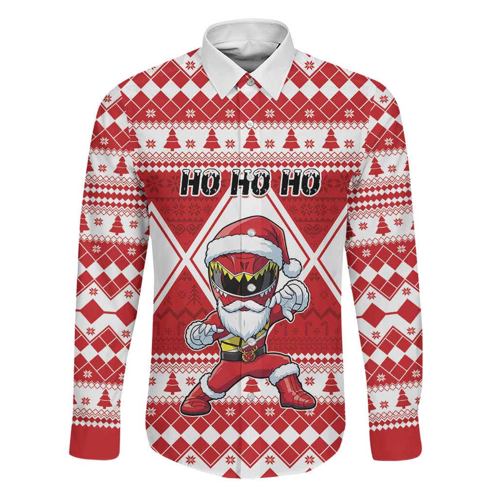 Personalized Power Red Ranger Santa Claus Family Matching Short Sleeve Bodycon Dress and Hawaiian Shirt Funny Christmas - Wonder Print Shop