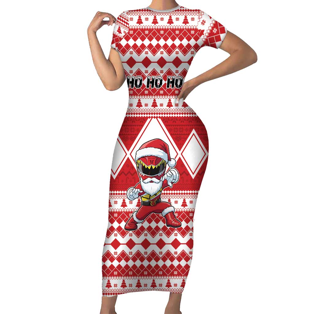 Personalized Power Red Ranger Santa Claus Family Matching Short Sleeve Bodycon Dress and Hawaiian Shirt Funny Christmas - Wonder Print Shop