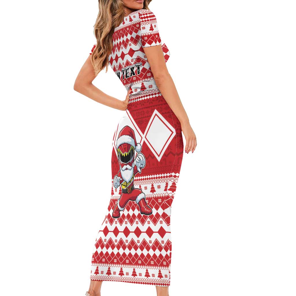 Personalized Power Red Ranger Santa Claus Family Matching Short Sleeve Bodycon Dress and Hawaiian Shirt Funny Christmas - Wonder Print Shop