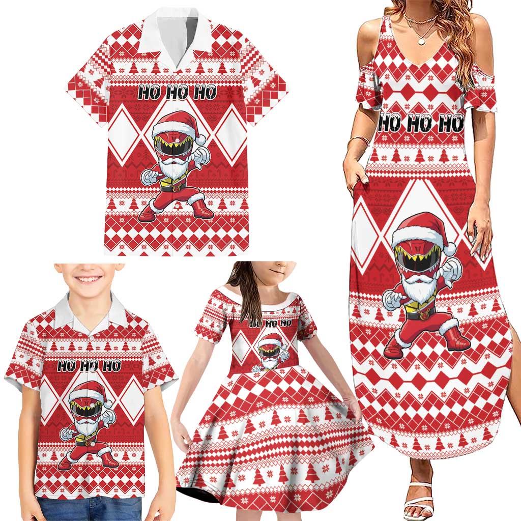 Personalized Power Red Ranger Santa Claus Family Matching Summer Maxi Dress and Hawaiian Shirt Funny Christmas - Wonder Print Shop