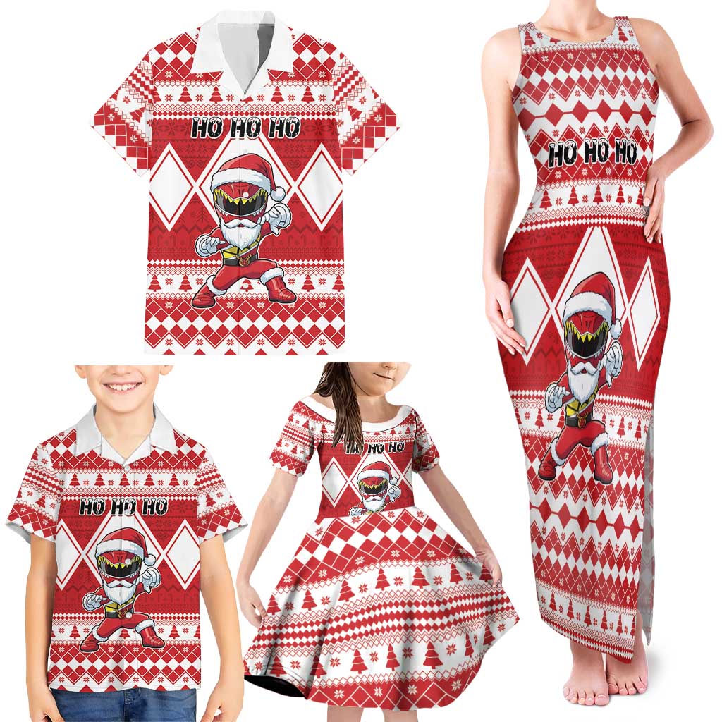 Personalized Power Red Ranger Santa Claus Family Matching Tank Maxi Dress and Hawaiian Shirt Funny Christmas - Wonder Print Shop