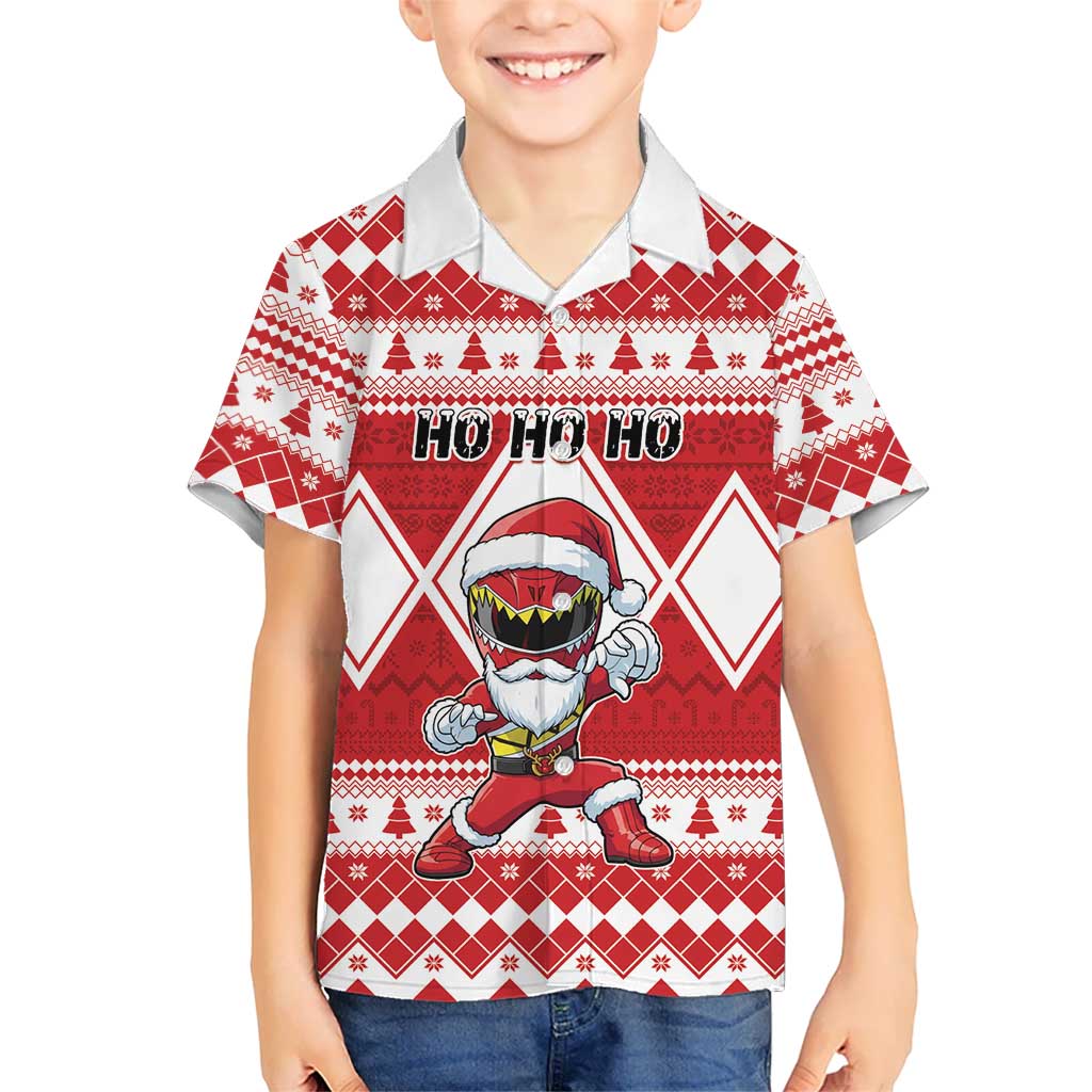 Personalized Power Red Ranger Santa Claus Family Matching Tank Maxi Dress and Hawaiian Shirt Funny Christmas - Wonder Print Shop