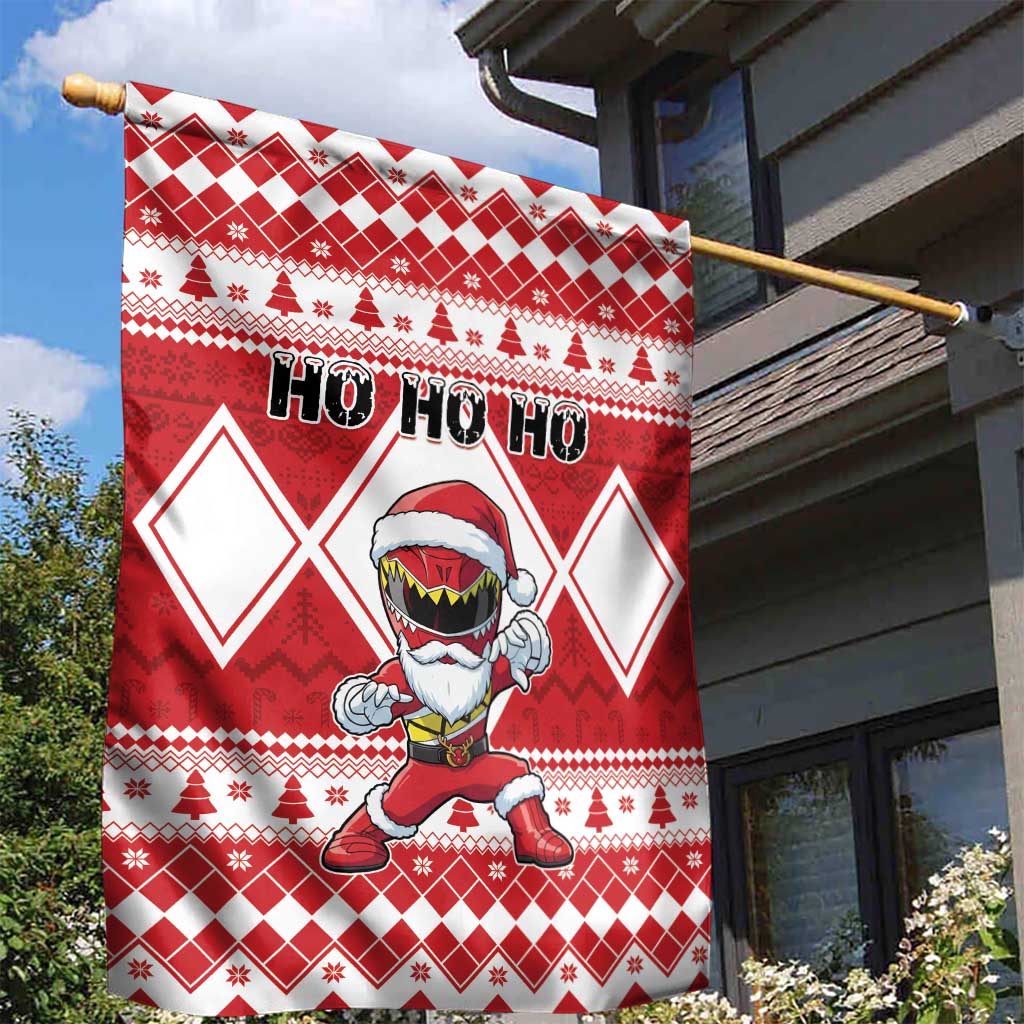 Power Red Ranger Santa Claus Garden Flag Funny Christmas - Wonder Print Shop