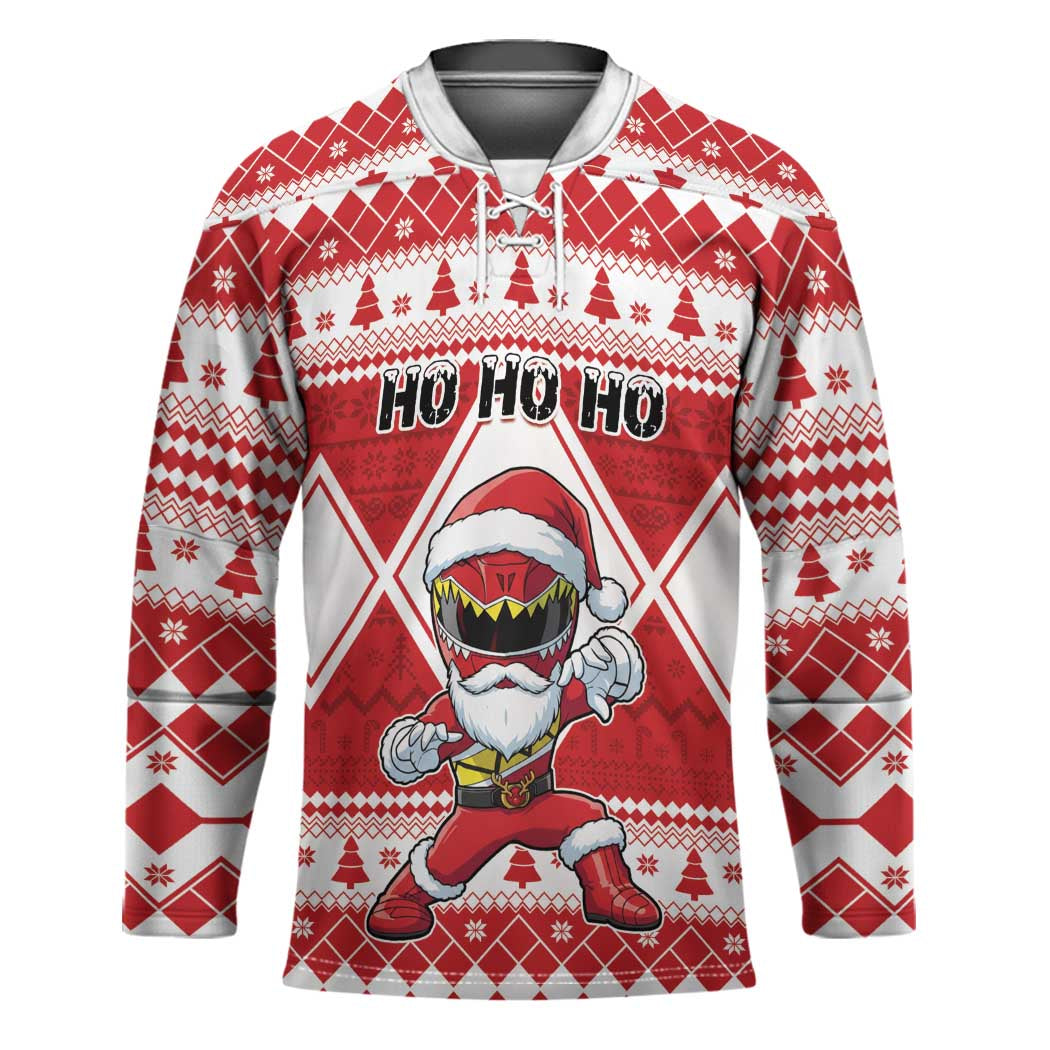 Personalized Power Red Ranger Santa Claus Hockey Jersey Funny Christmas - Wonder Print Shop