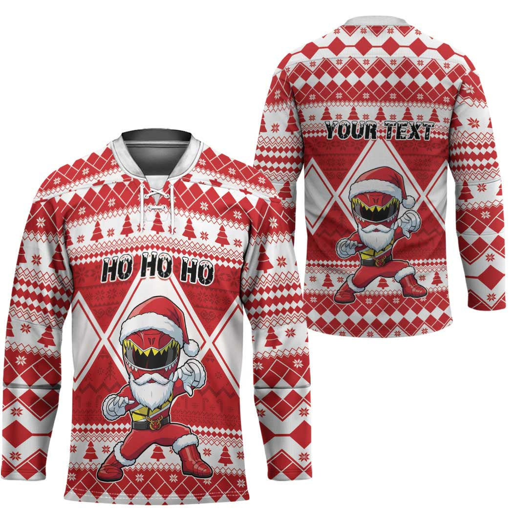 Personalized Power Red Ranger Santa Claus Hockey Jersey Funny Christmas - Wonder Print Shop