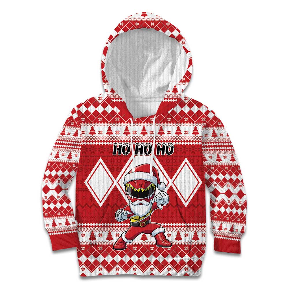 Personalized Power Red Ranger Santa Claus Kid Hoodie Funny Christmas - Wonder Print Shop
