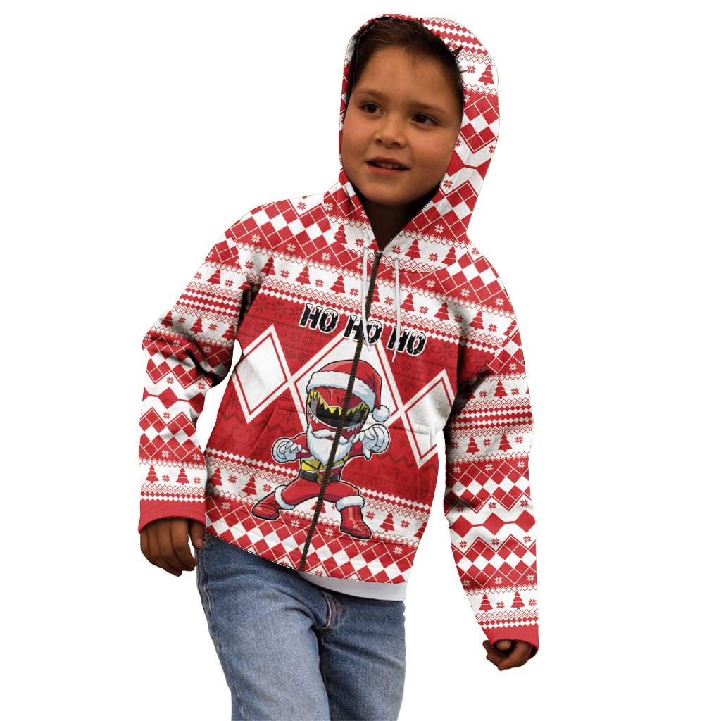 Personalized Power Red Ranger Santa Claus Kid Hoodie Funny Christmas - Wonder Print Shop