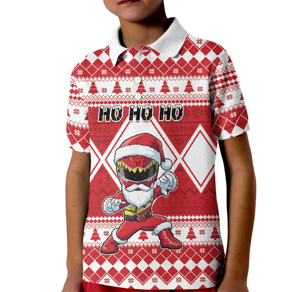 Personalized Power Red Ranger Santa Claus Kid Polo Shirt Funny Christmas - Wonder Print Shop