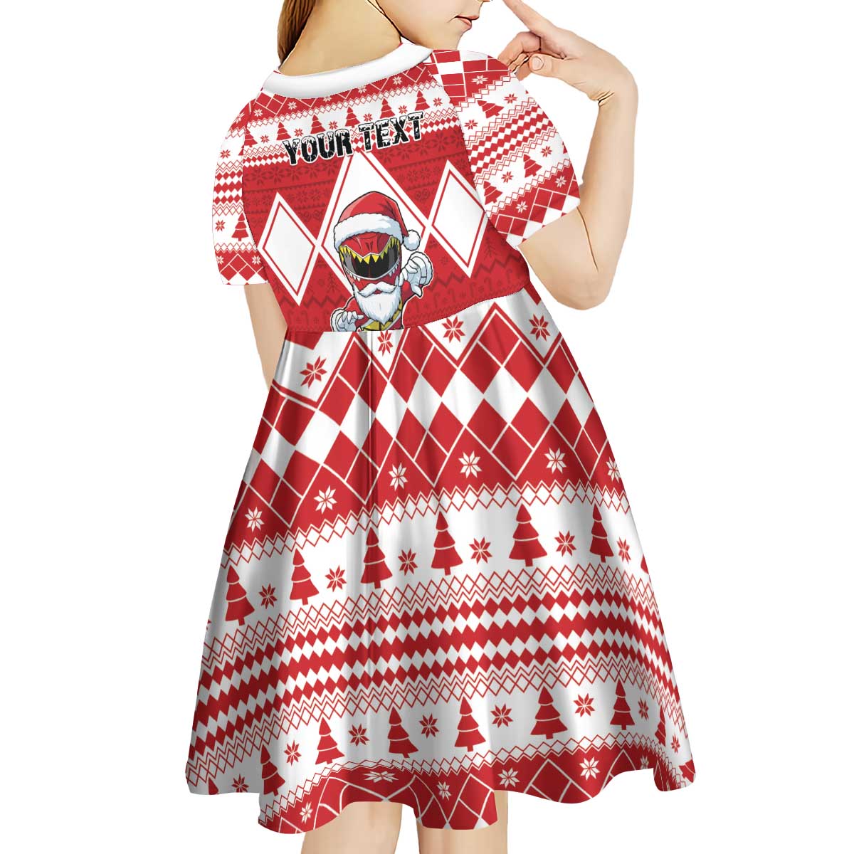 Personalized Power Red Ranger Santa Claus Kid Short Sleeve Dress Funny Christmas - Wonder Print Shop
