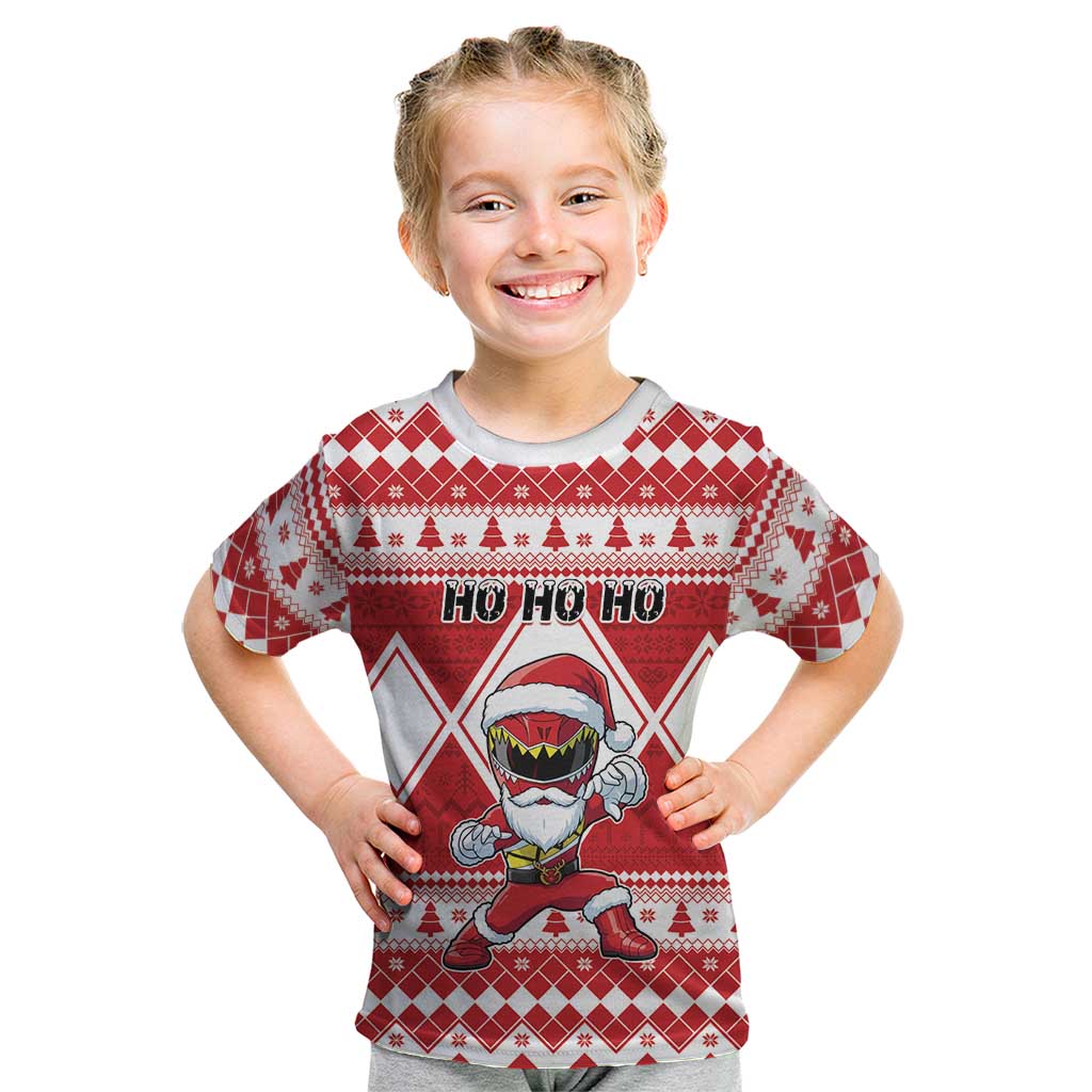 Personalized Power Red Ranger Santa Claus Kid T Shirt Funny Christmas - Wonder Print Shop