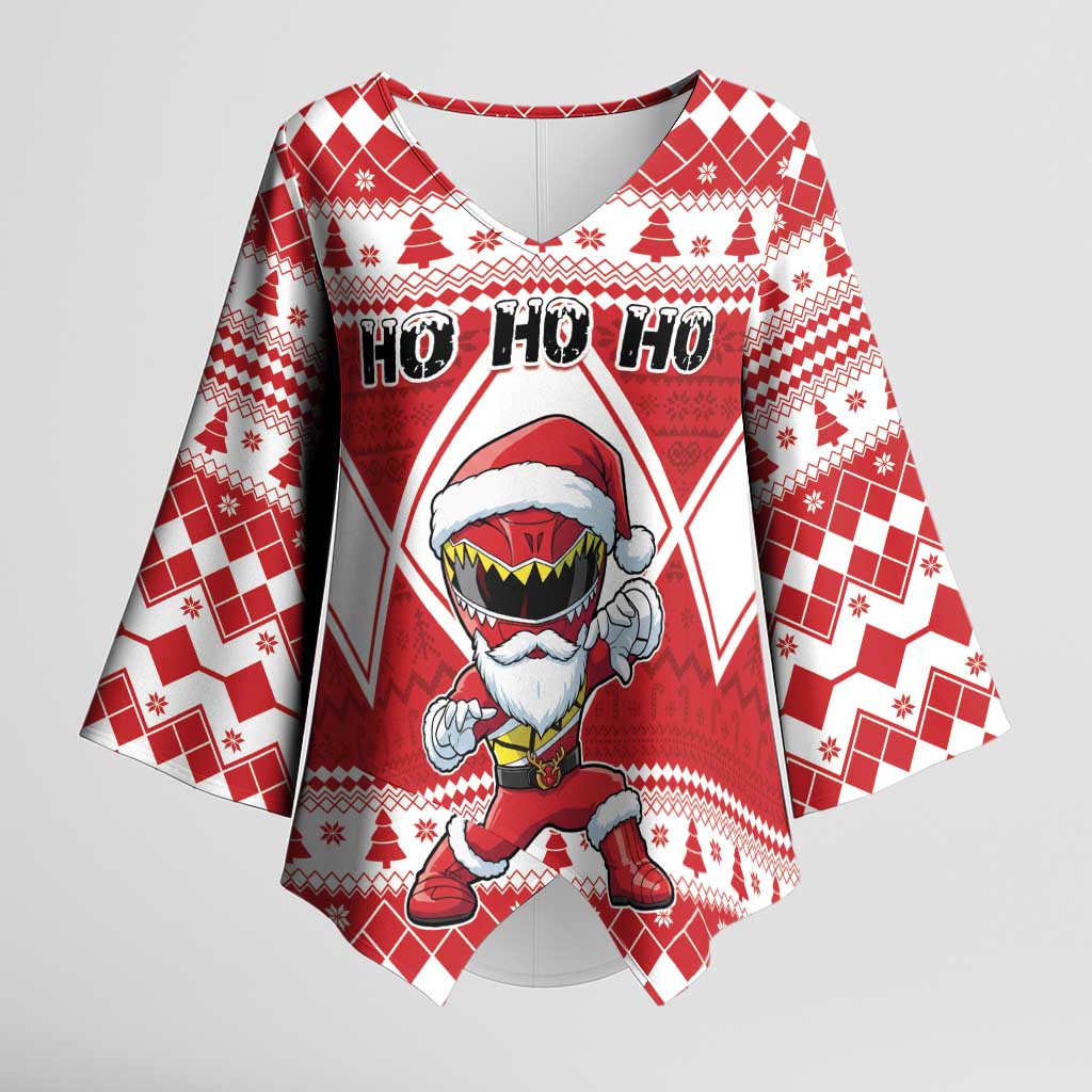 Personalized Power Red Ranger Santa Claus Kimono Sleeve Blouse Funny Christmas - Wonder Print Shop