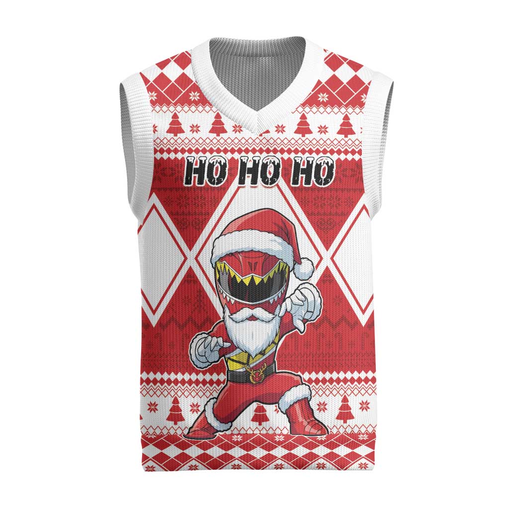 Power Red Ranger Santa Claus Christmas Knitted V-Neck Vest Funny Christmas - Wonder Print Shop