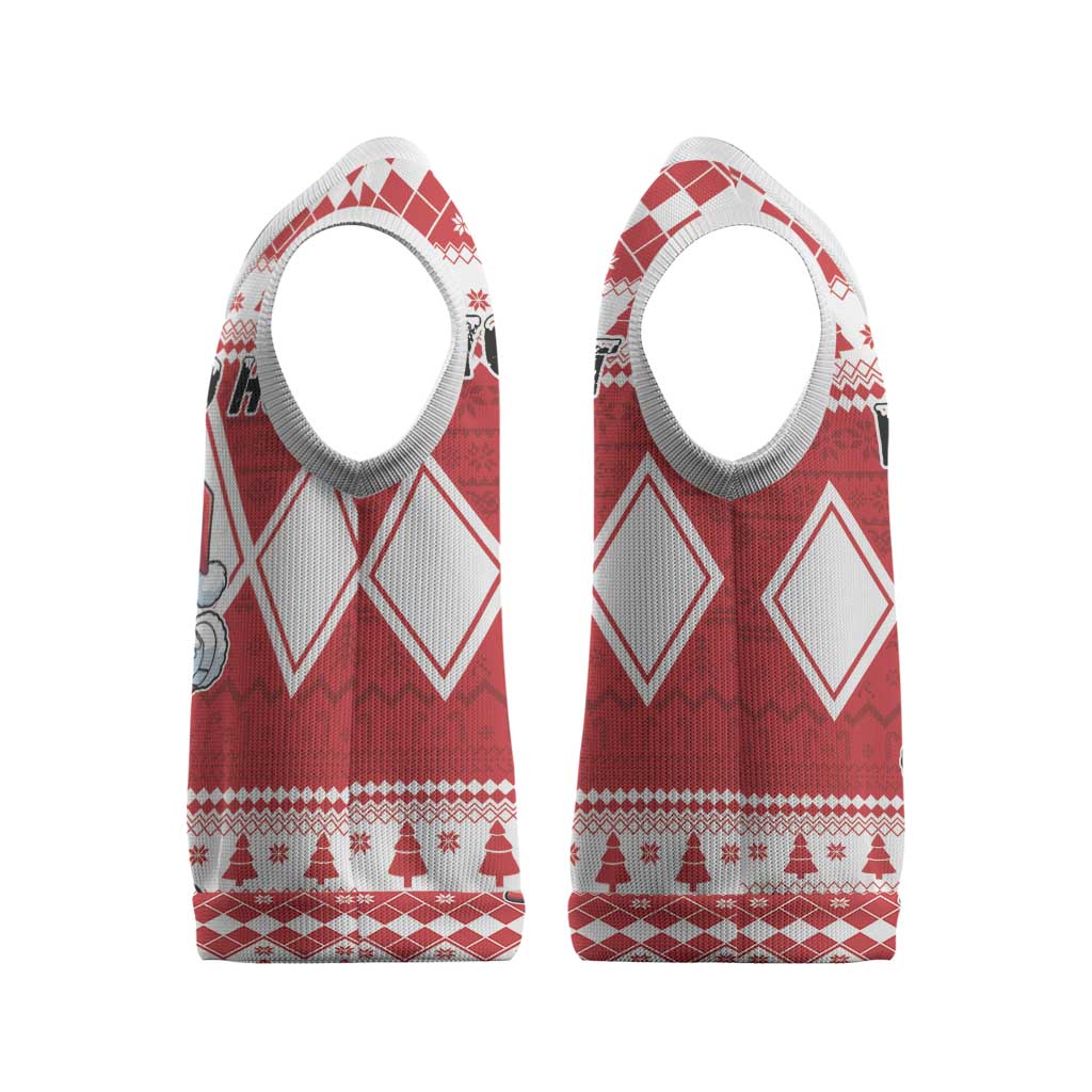 Power Red Ranger Santa Claus Christmas Knitted V-Neck Vest Funny Christmas - Wonder Print Shop