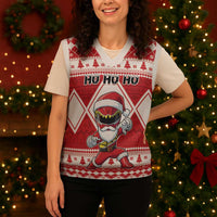 Power Red Ranger Santa Claus Christmas Knitted V-Neck Vest Funny Christmas - Wonder Print Shop