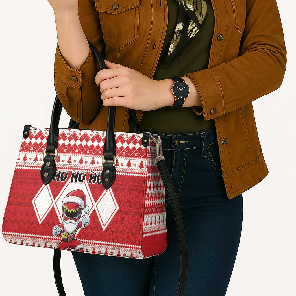 Power Red Ranger Santa Claus Leather Bag Funny Christmas - Wonder Print Shop