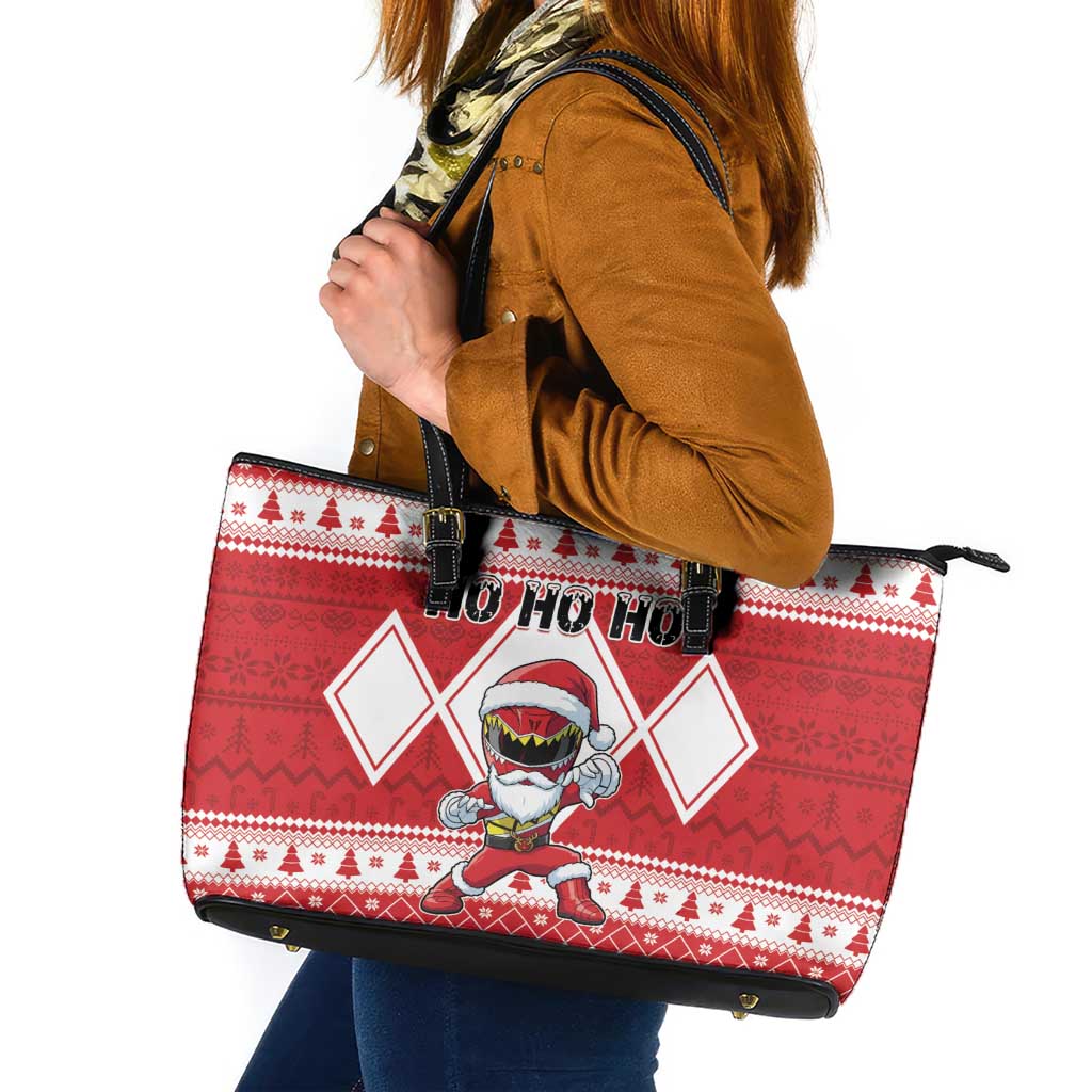 Power Red Ranger Santa Claus Leather Tote Bag Funny Christmas - Wonder Print Shop