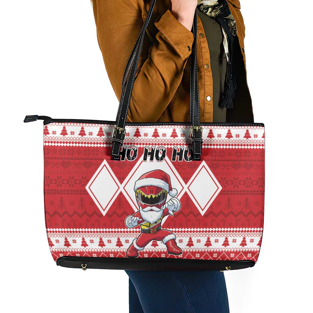 Power Red Ranger Santa Claus Leather Tote Bag Funny Christmas - Wonder Print Shop