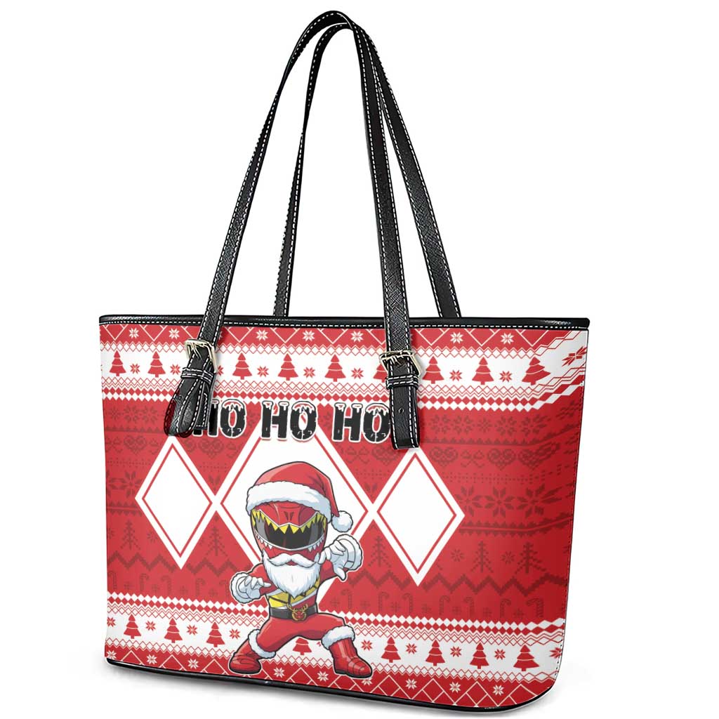 Power Red Ranger Santa Claus Leather Tote Bag Funny Christmas - Wonder Print Shop