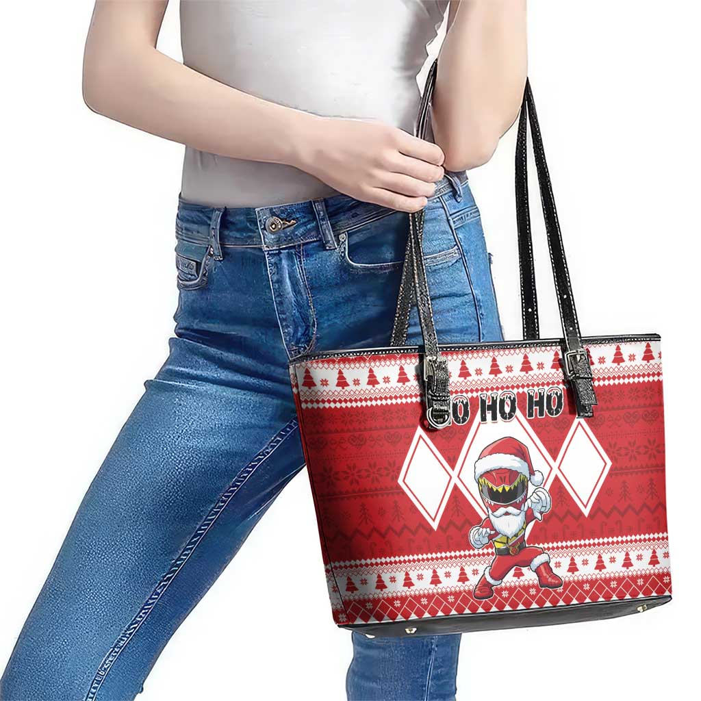 Power Red Ranger Santa Claus Leather Tote Bag Funny Christmas - Wonder Print Shop