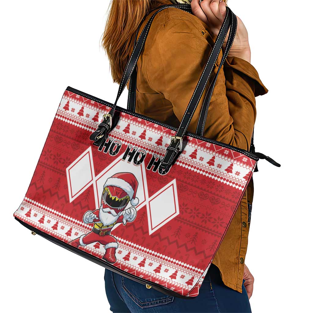 Power Red Ranger Santa Claus Leather Tote Bag Funny Christmas - Wonder Print Shop