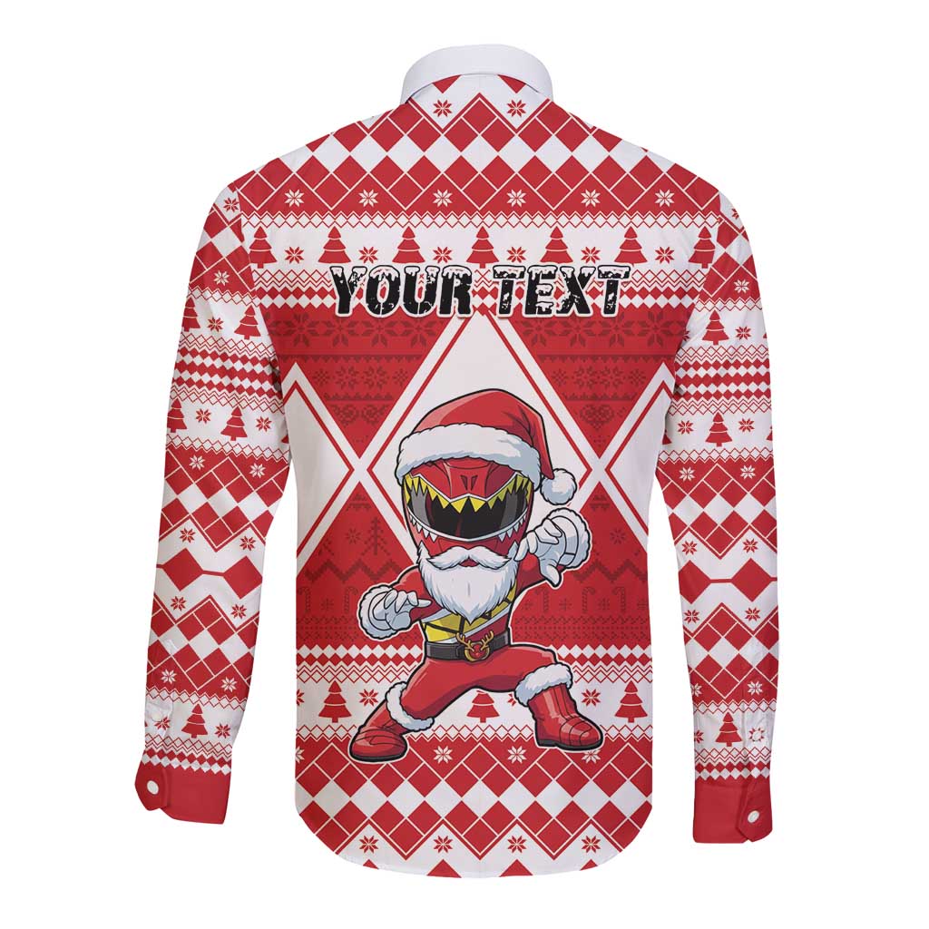 Personalized Power Red Ranger Santa Claus Long Sleeve Button Shirt Funny Christmas - Wonder Print Shop