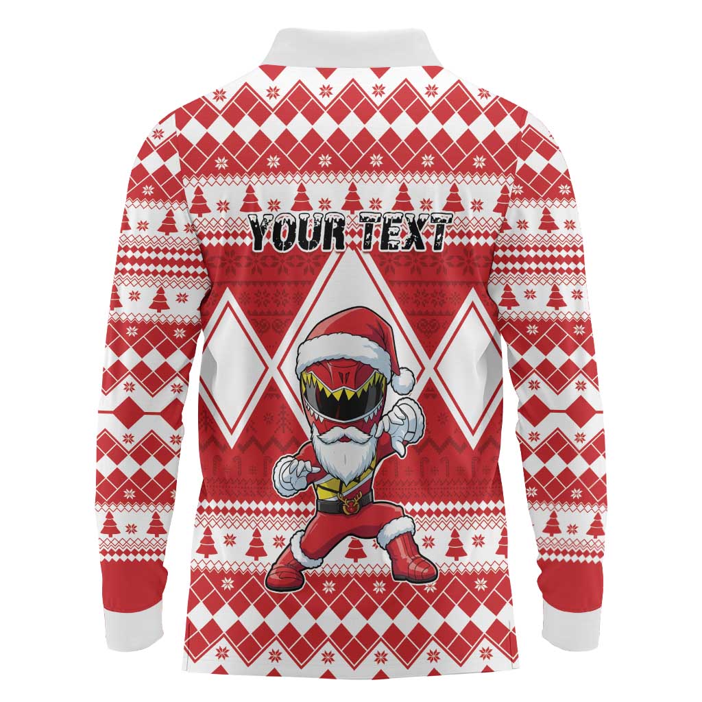 Personalized Power Red Ranger Santa Claus Long Sleeve Polo Shirt Funny Christmas - Wonder Print Shop