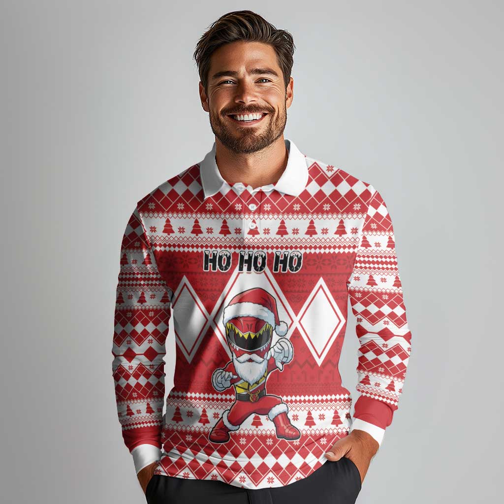Personalized Power Red Ranger Santa Claus Long Sleeve Polo Shirt Funny Christmas - Wonder Print Shop