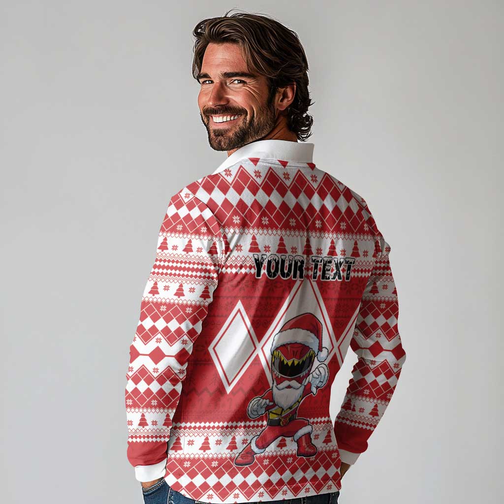 Personalized Power Red Ranger Santa Claus Long Sleeve Polo Shirt Funny Christmas - Wonder Print Shop