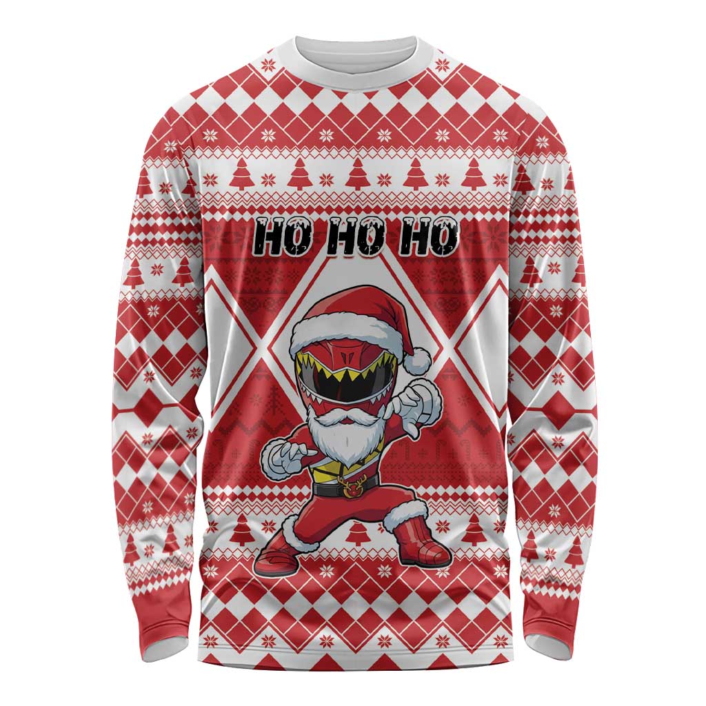 Personalized Power Red Ranger Santa Claus Long Sleeve Shirt Funny Christmas - Wonder Print Shop