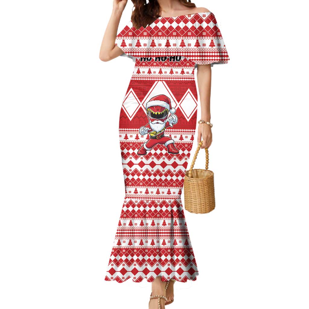 Personalized Power Red Ranger Santa Claus Mermaid Dress Funny Christmas - Wonder Print Shop