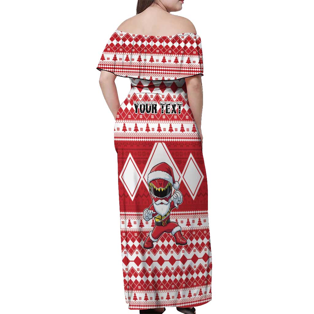 Personalized Power Red Ranger Santa Claus Off Shoulder Maxi Dress Funny Christmas - Wonder Print Shop