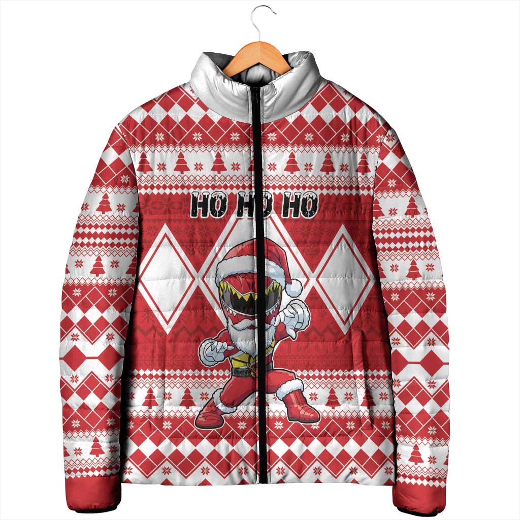 Personalized Power Red Ranger Santa Claus Padded Jacket Funny Christmas - Wonder Print Shop