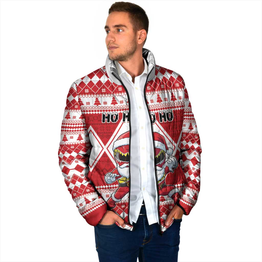 Personalized Power Red Ranger Santa Claus Padded Jacket Funny Christmas - Wonder Print Shop
