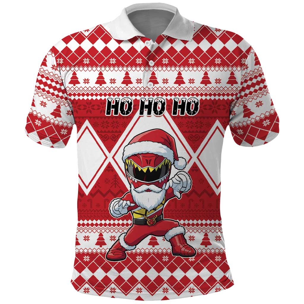 Personalized Power Red Ranger Santa Claus Polo Shirt Funny Christmas - Wonder Print Shop