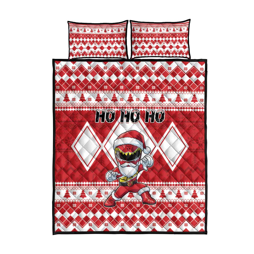 Power Red Ranger Santa Claus Quilt Bed Set Funny Christmas - Wonder Print Shop