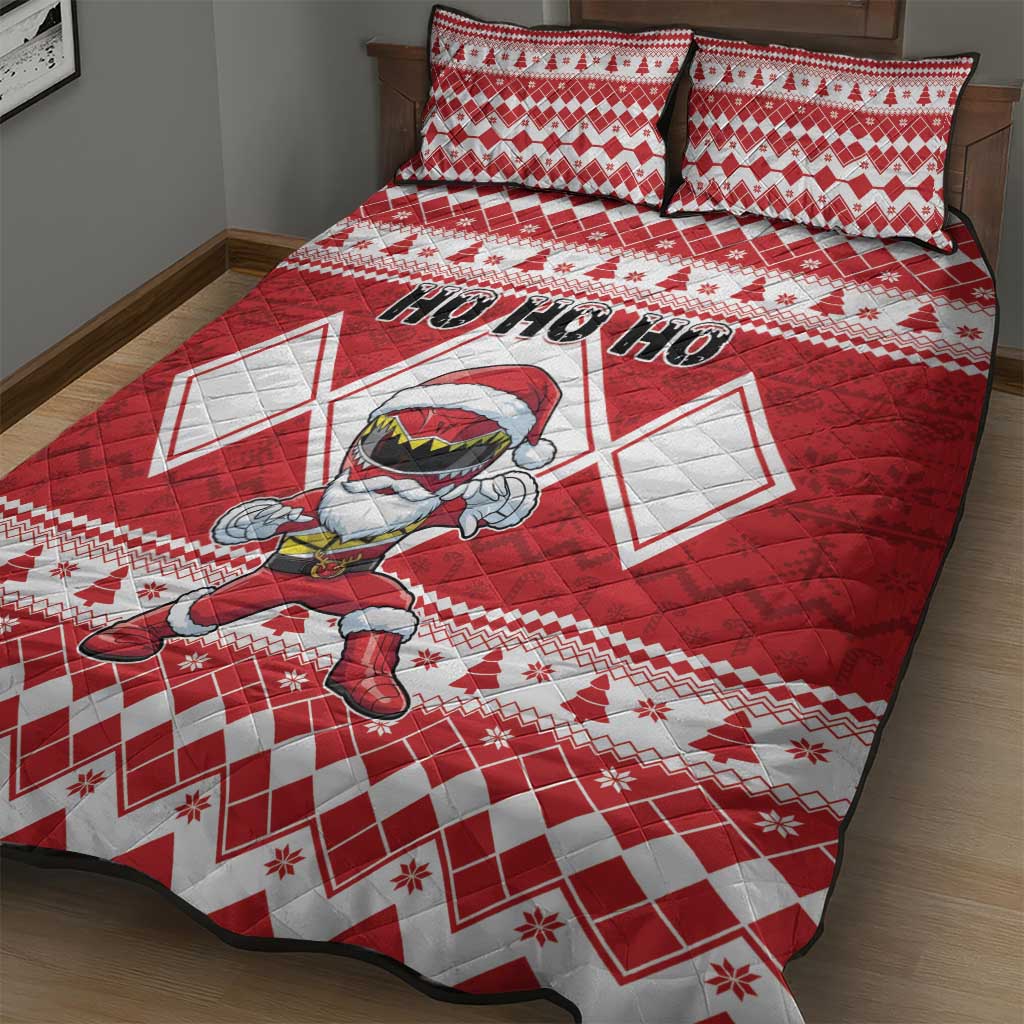Power Red Ranger Santa Claus Quilt Bed Set Funny Christmas - Wonder Print Shop