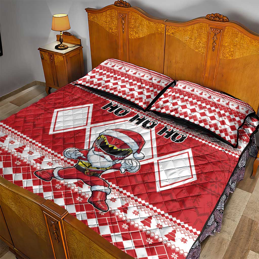 Power Red Ranger Santa Claus Quilt Bed Set Funny Christmas - Wonder Print Shop