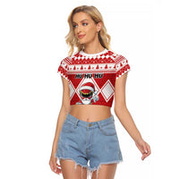 Personalized Power Red Ranger Santa Claus Raglan Cropped T Shirt Funny Christmas - Wonder Print Shop