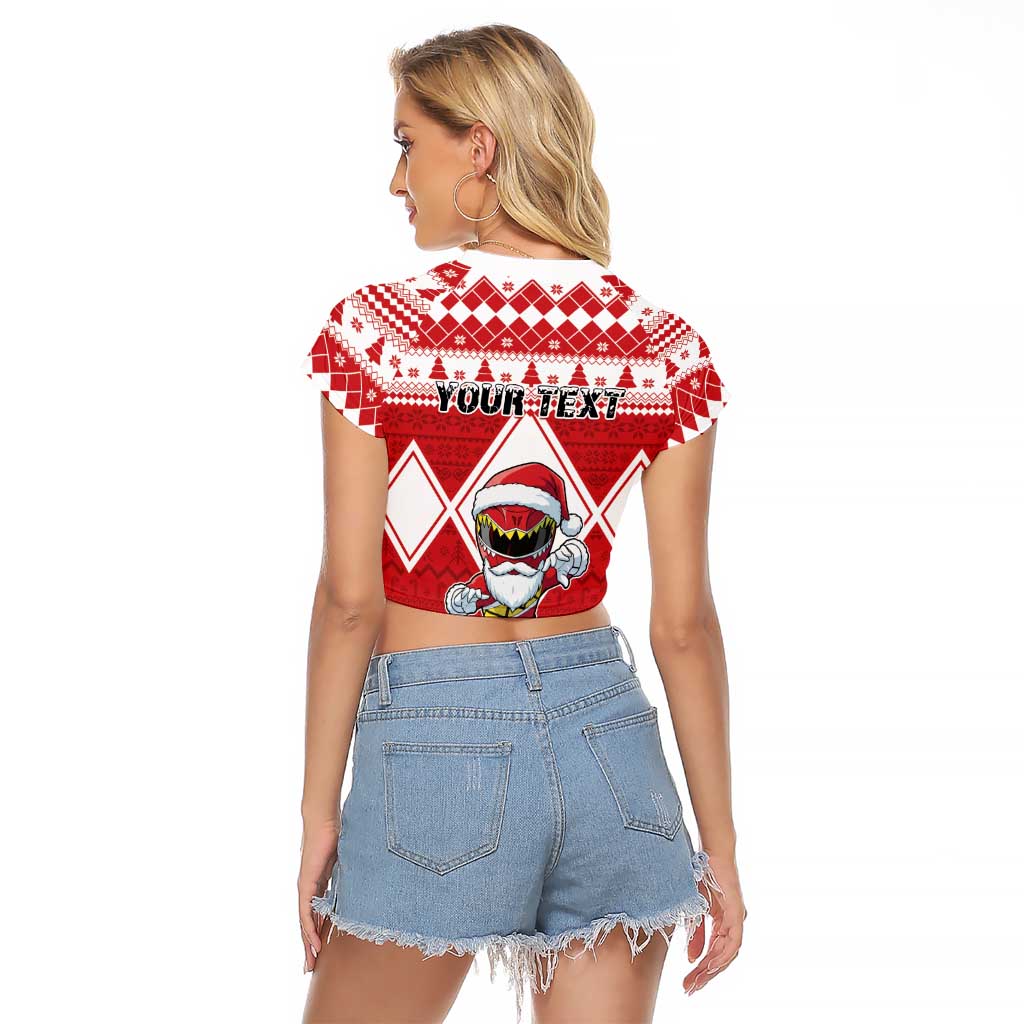 Personalized Power Red Ranger Santa Claus Raglan Cropped T Shirt Funny Christmas - Wonder Print Shop