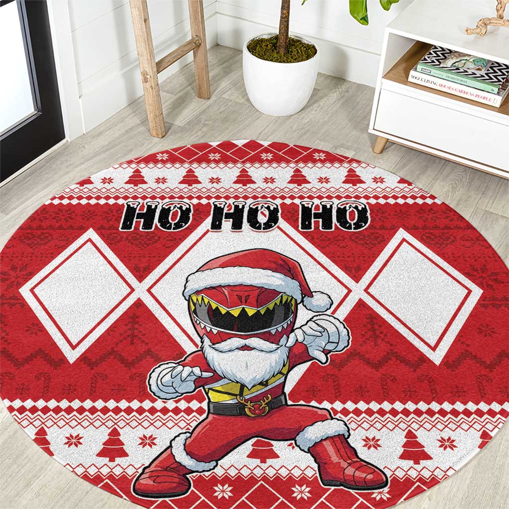 Power Red Ranger Santa Claus Round Carpet Funny Christmas - Wonder Print Shop