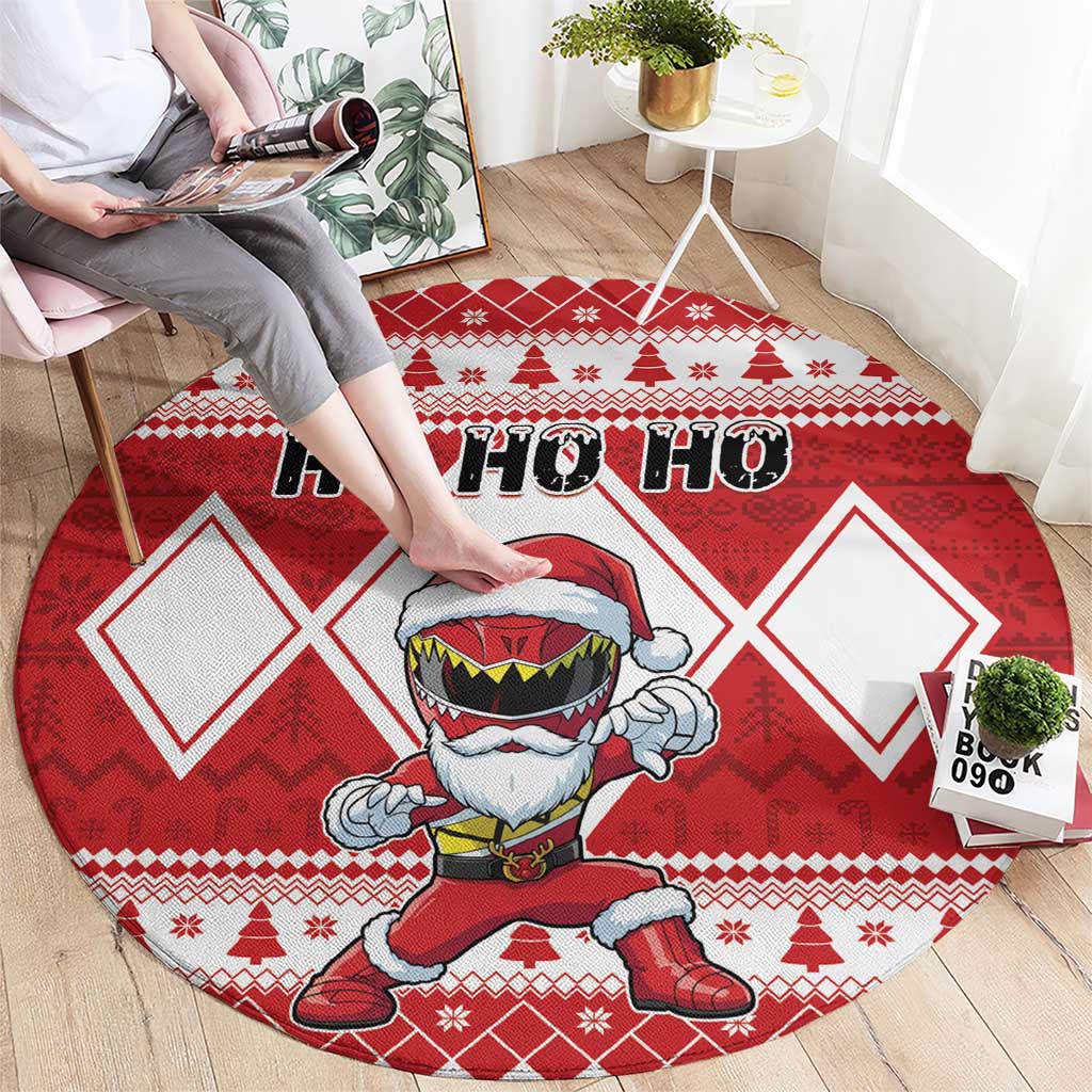 Power Red Ranger Santa Claus Round Carpet Funny Christmas - Wonder Print Shop