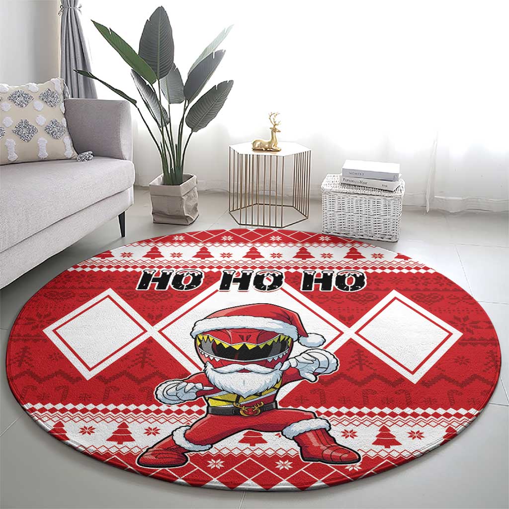 Power Red Ranger Santa Claus Round Carpet Funny Christmas - Wonder Print Shop
