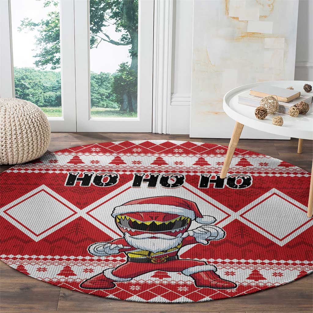 Power Red Ranger Santa Claus Round Carpet Funny Christmas - Wonder Print Shop