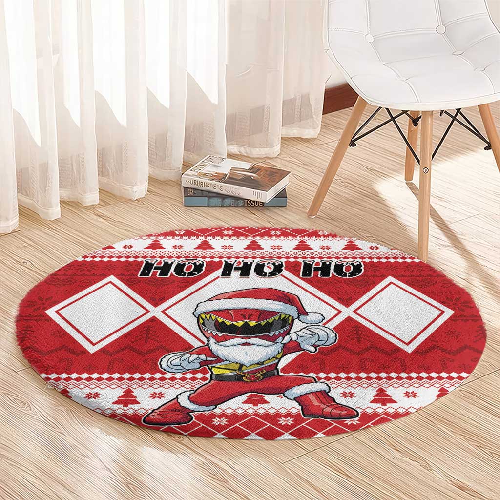 Power Red Ranger Santa Claus Round Carpet Funny Christmas - Wonder Print Shop