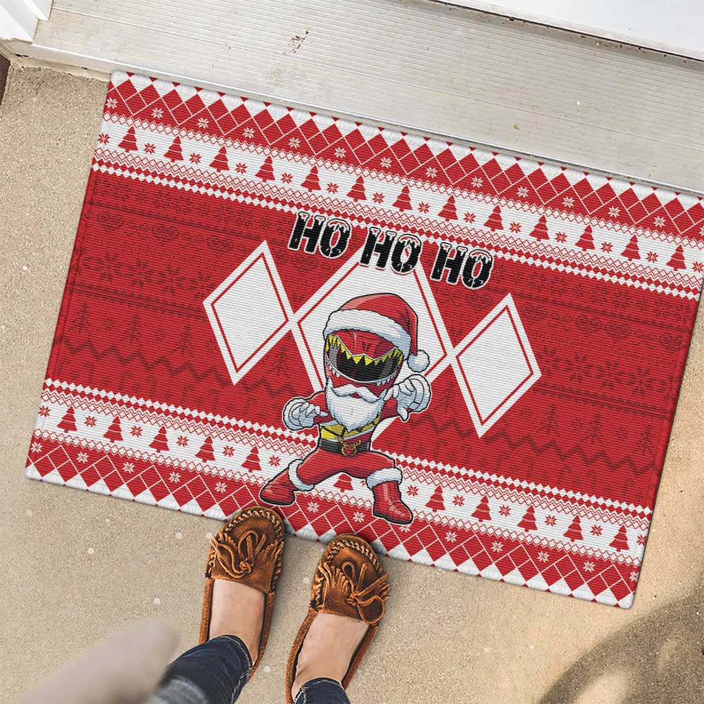 Power Red Ranger Santa Claus Rubber Doormat Funny Christmas - Wonder Print Shop