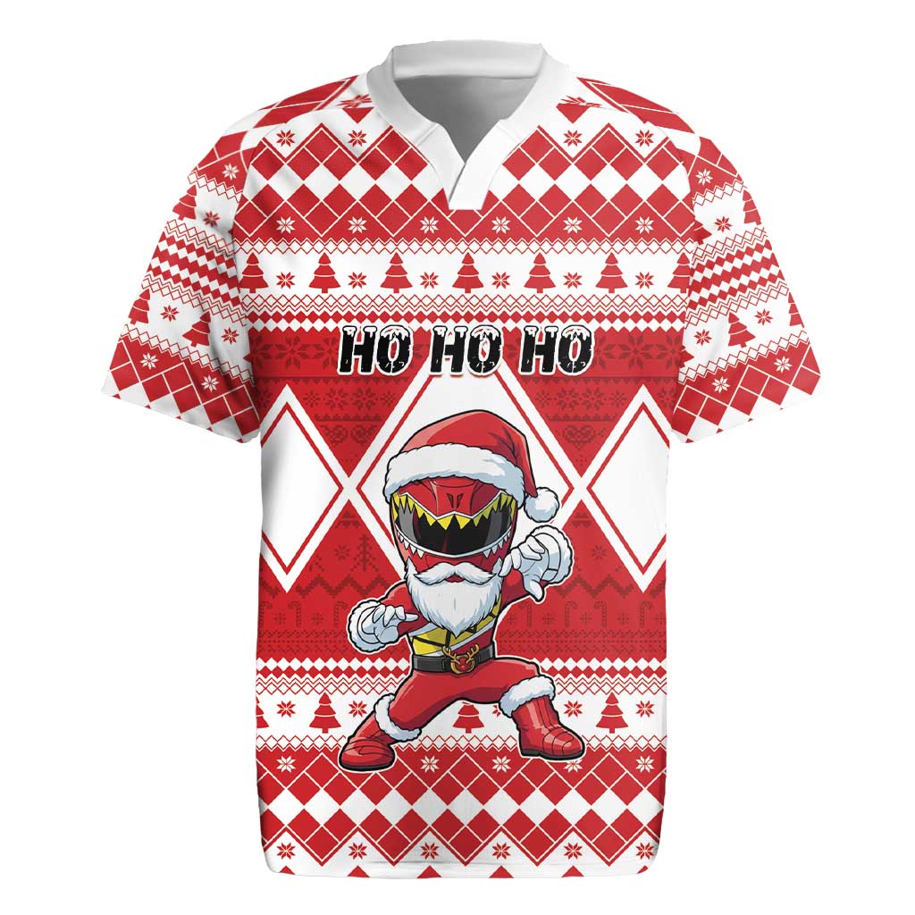 Personalized Power Red Ranger Santa Claus Rugby Jersey Funny Christmas - Wonder Print Shop
