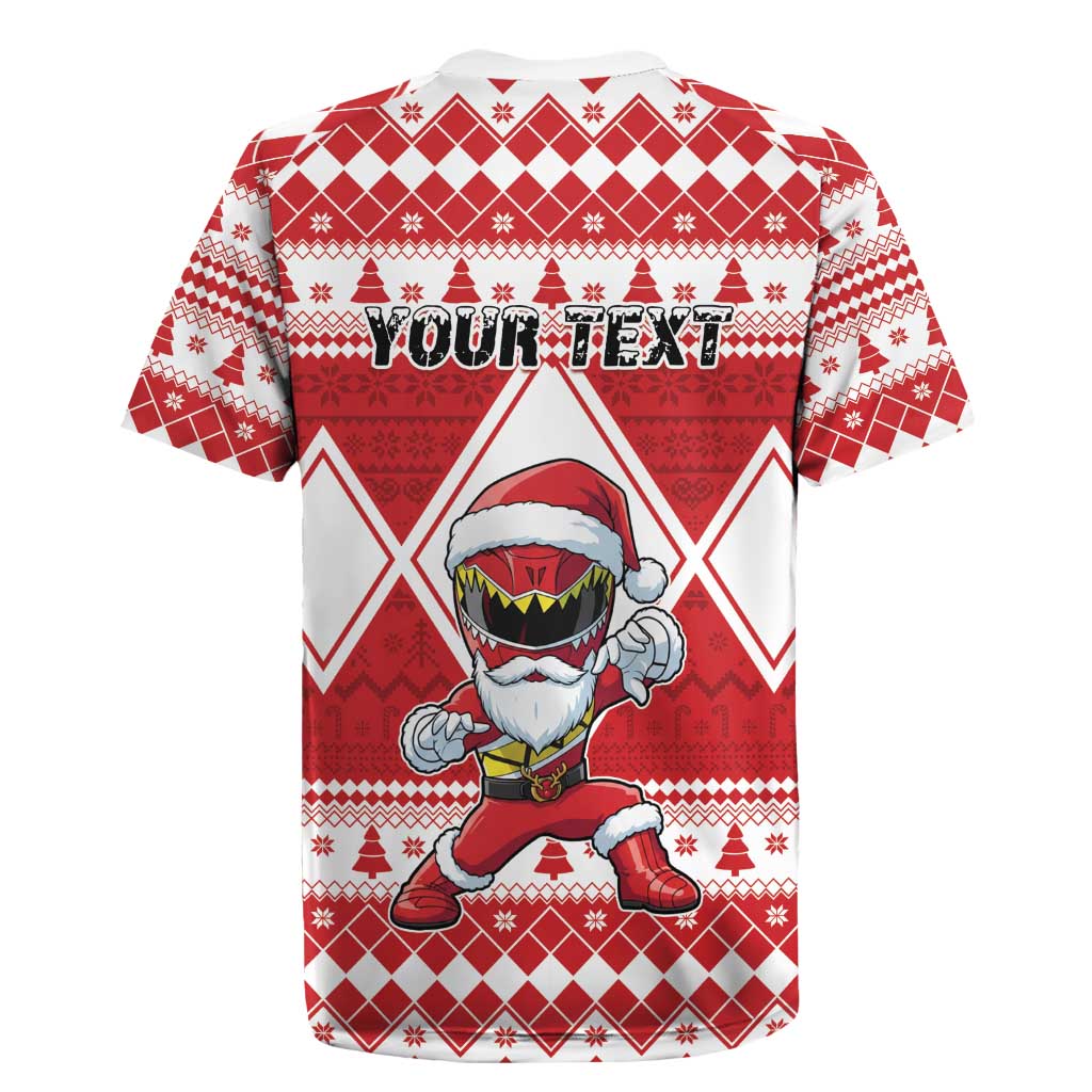 Personalized Power Red Ranger Santa Claus Rugby Jersey Funny Christmas - Wonder Print Shop