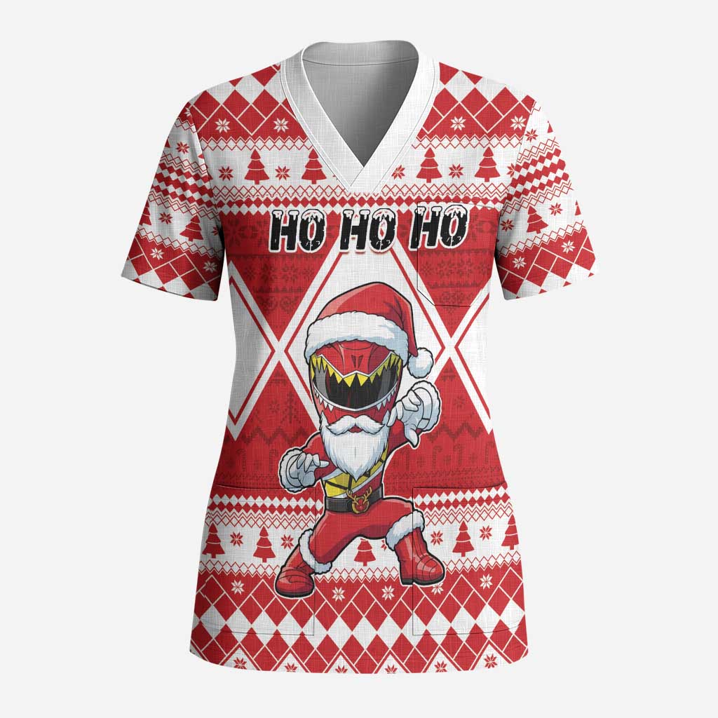 Personalized Power Red Ranger Santa Claus Scrub Top Funny Christmas - Wonder Print Shop